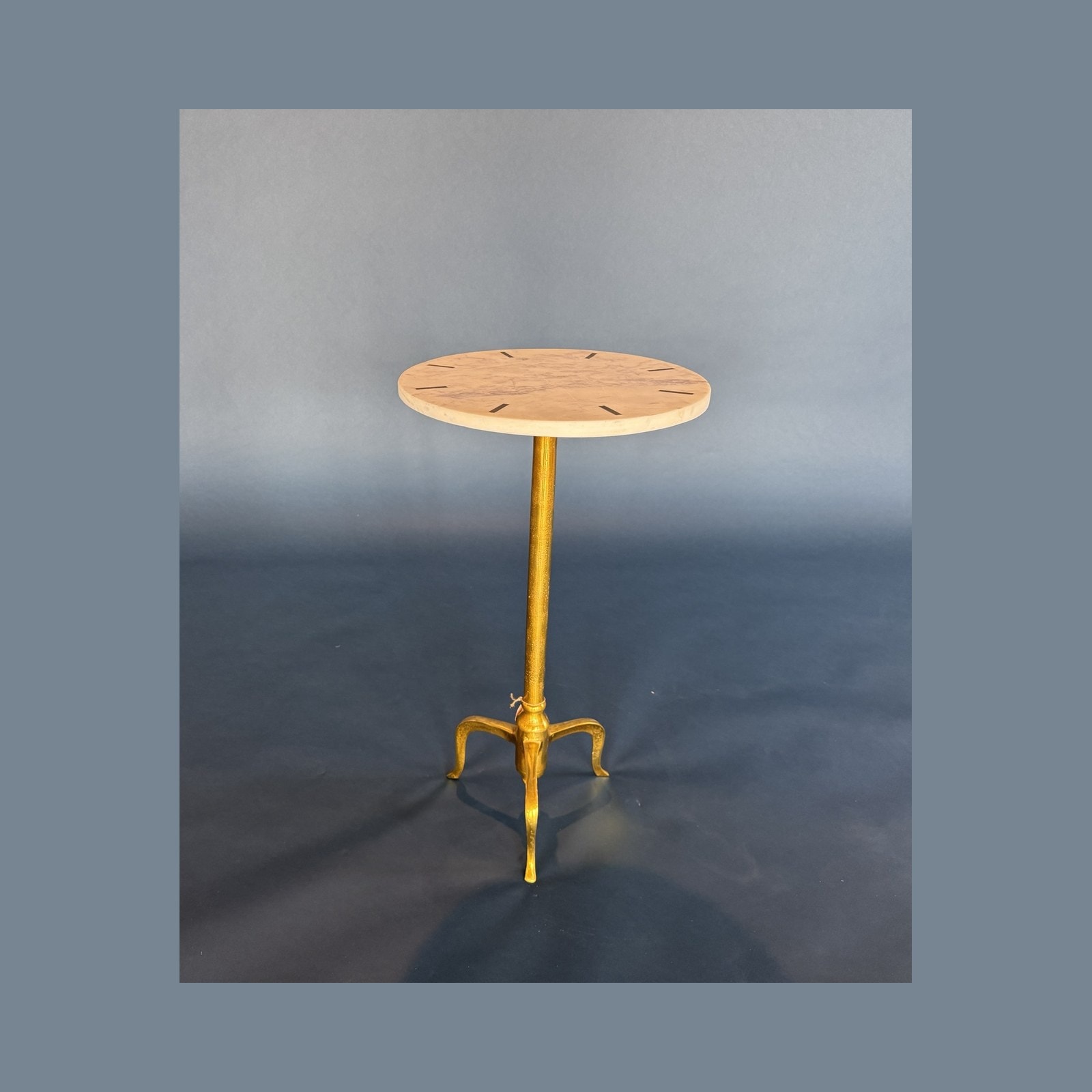 Marble-Top Brass Pedestal Side Table