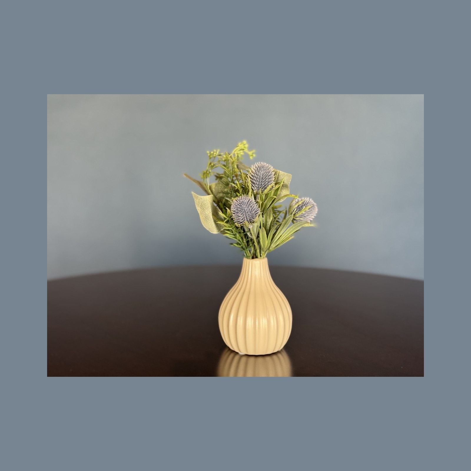 Cream Ribbed Vase with Faux Florals