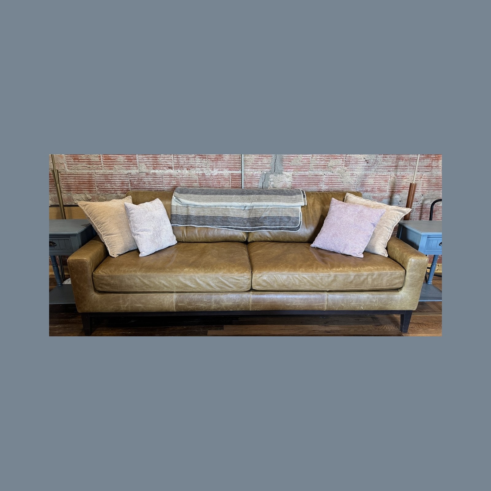 Tan Leather Three-Seat Sofa