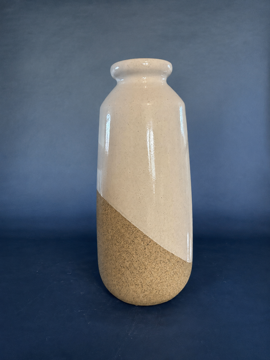 Two-Tone Cream and Sand Ceramic Floor Vase