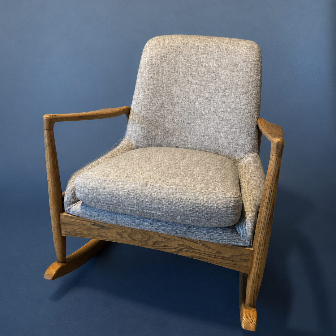 Oak-Framed Cream Upholstered Rocking Chair