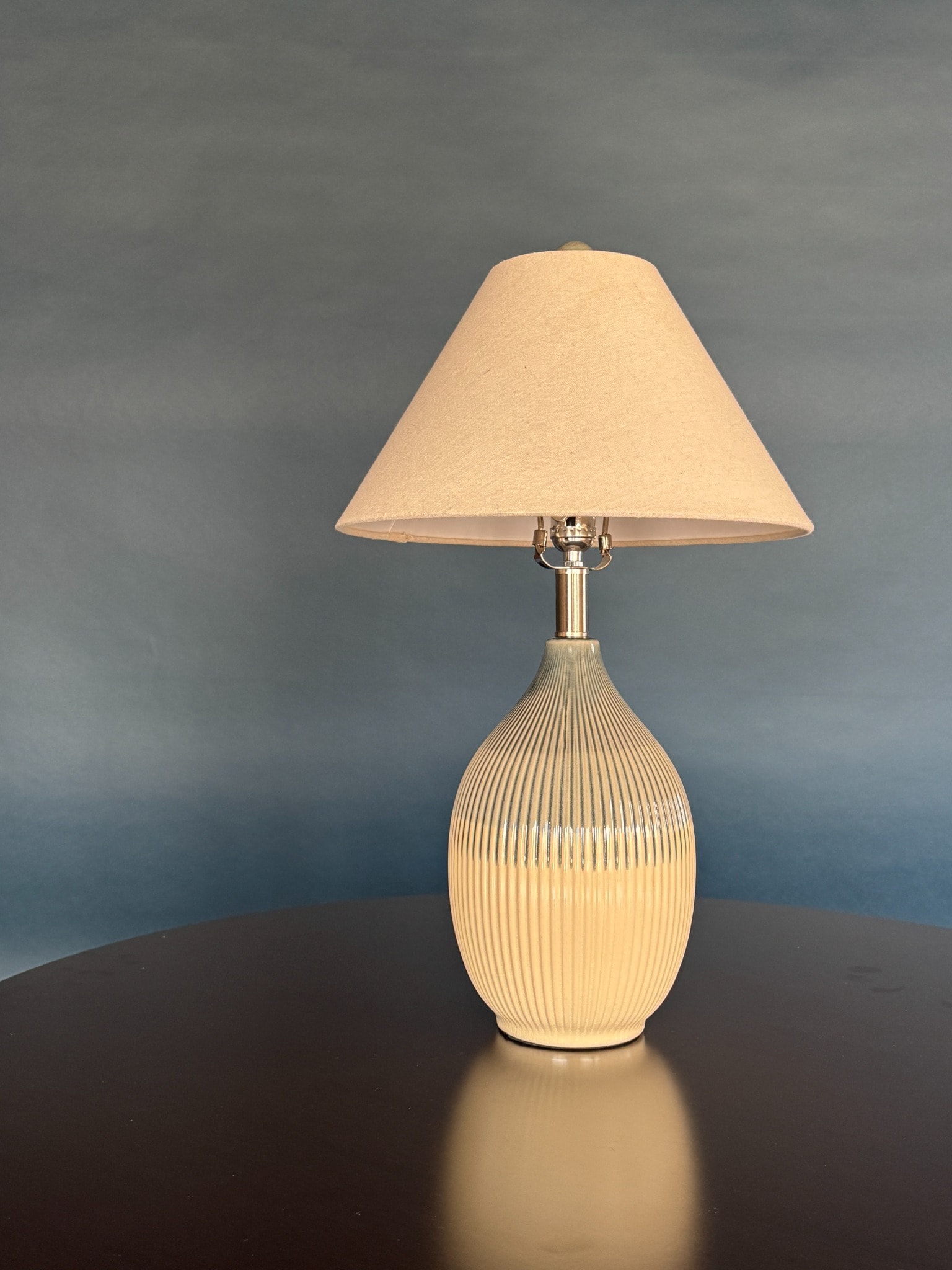 Table Lamp — Cream and Blue with Beige Shade